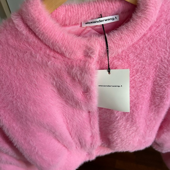 NWT Alexander Wang Cropped Fuzzy Faux Fur Cardigan  Jacket w/ Quilted Lining M - Picture 8 of 17